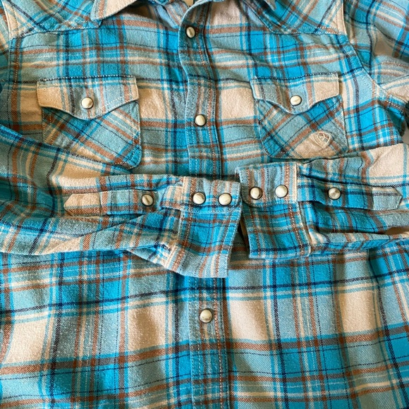 Ariat Turquoise and Beige Checkered Shirt - Picture 4 of 12